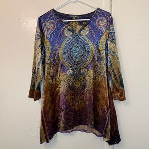 Roz & Ali Crushed Velvet Tunic | Whimsigoth Celestial Paisley Studded Blouse L